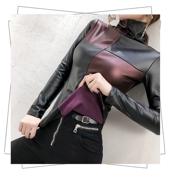 NWT Fall Faux Leather Turtleneck S:Small - Picture 3 of 13